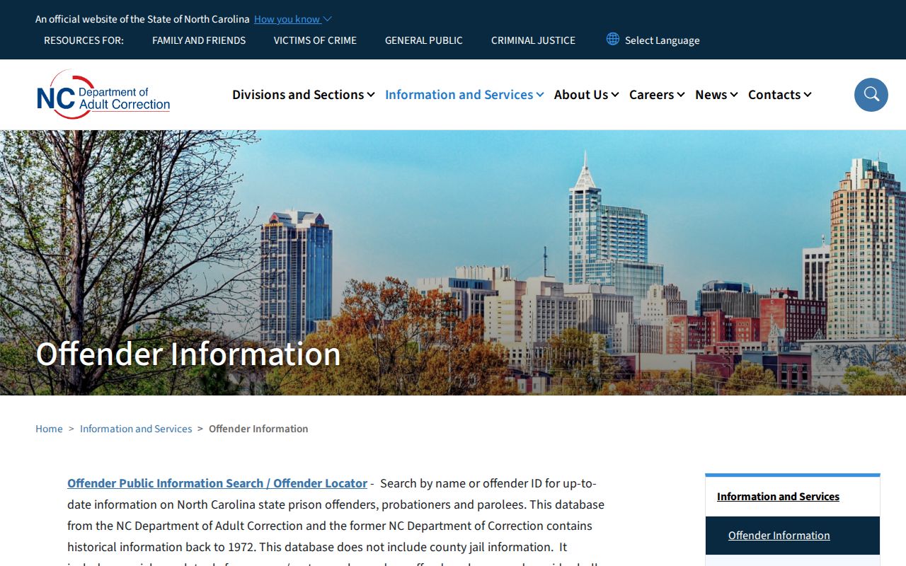 North Carolina DAC criminal offender searches page