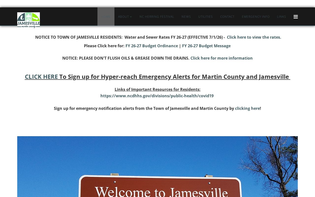 Official Town of Jamesville website with municipal contact and alert information