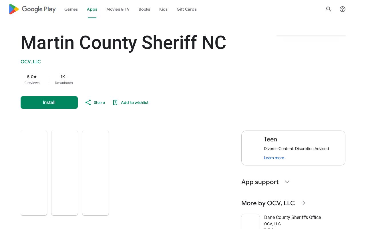 Google Play page for the Martin County Sheriff NC application