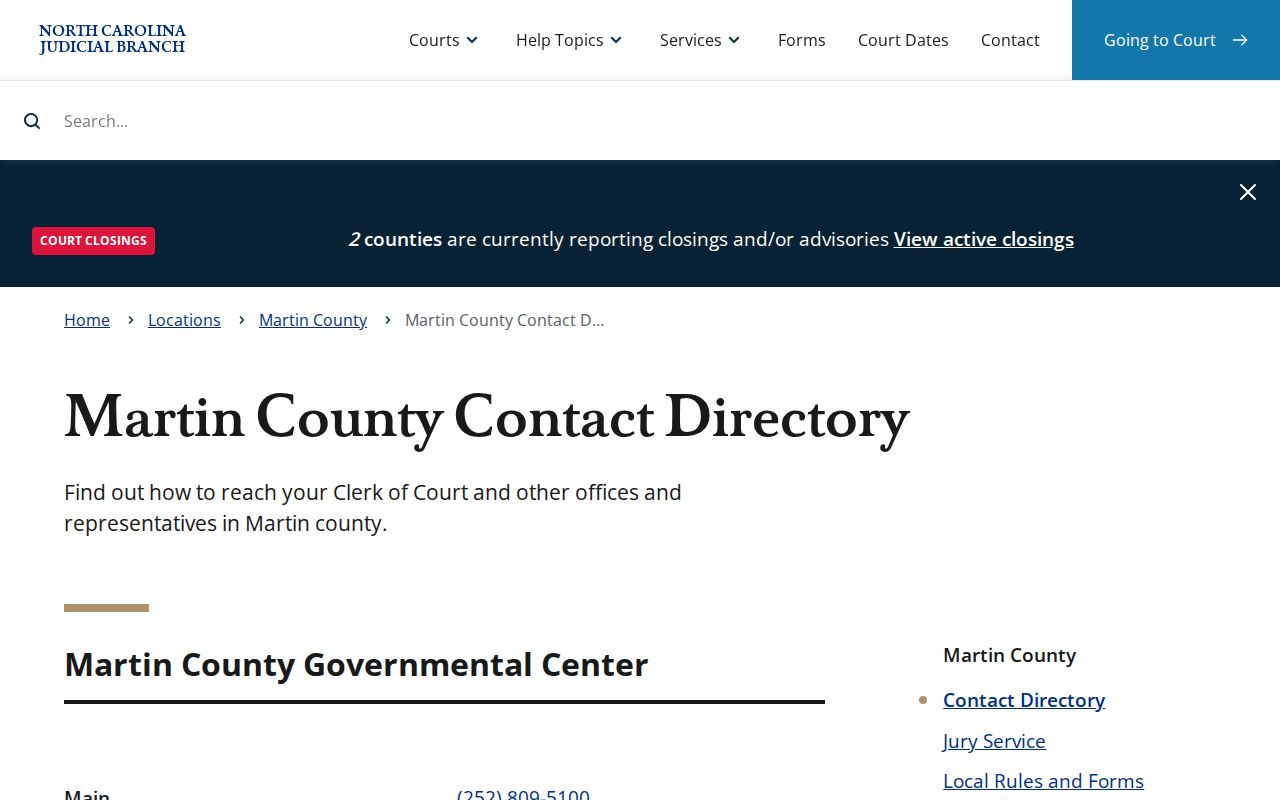 Martin County North Carolina court contact directory