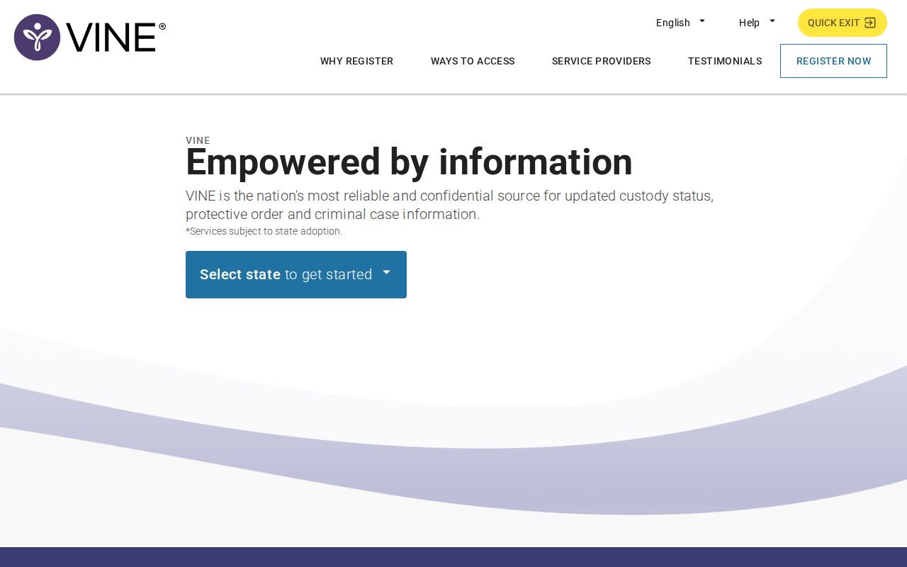 VINELink official person search screen for custody records
