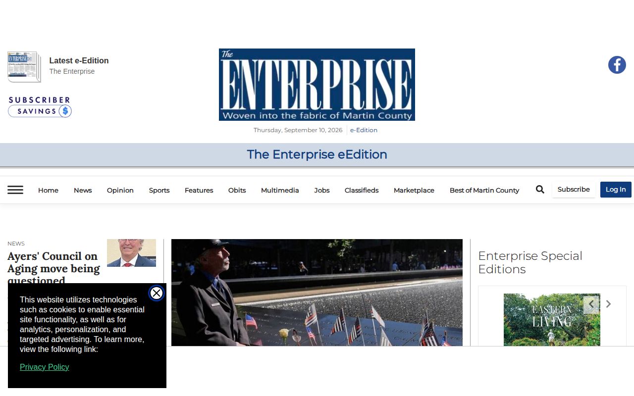 The Enterprise regional news landing page serving Martin County communities